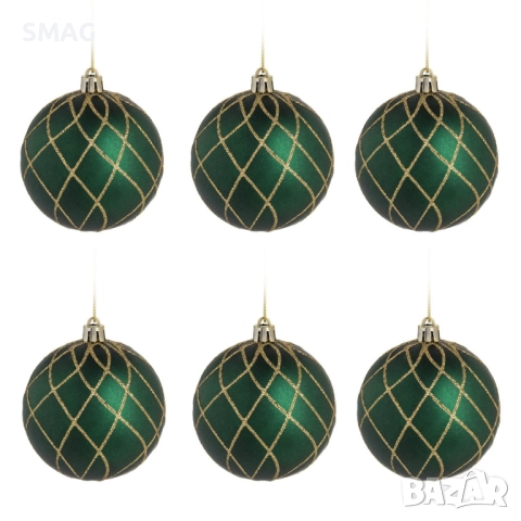 Комплект коледни топки зелени с брокат Ø8 см – 6 броя_1241030