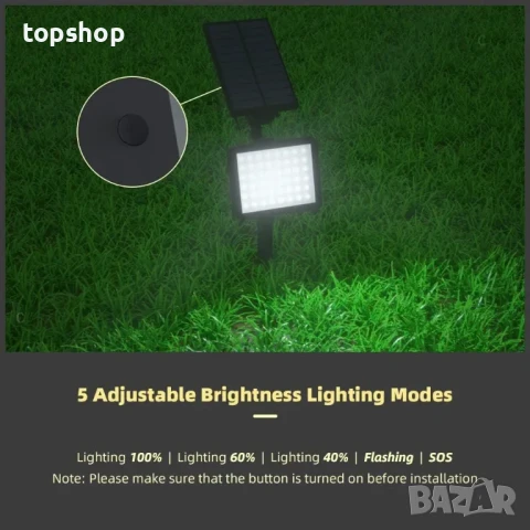 НОВ соларен прожектор за двор IP65 Водоустойчив, 5 режима на осветление за Външно градинско..., снимка 4 - Прожектори - 50501564