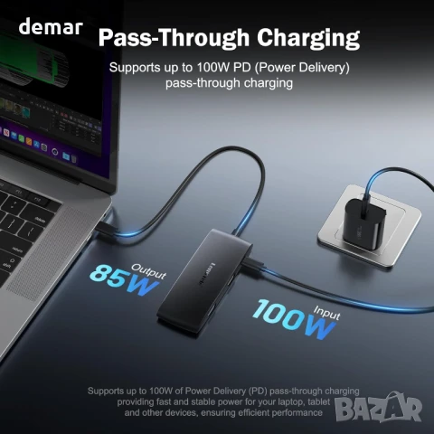 Докинг станция Lemorele за два монитора - 7-в-1 USB-C хъб с 2 HDMI 4K@60Hz, USB 3.0 и 3хUSB 2.0, снимка 6 - Кабели и адаптери - 50592316