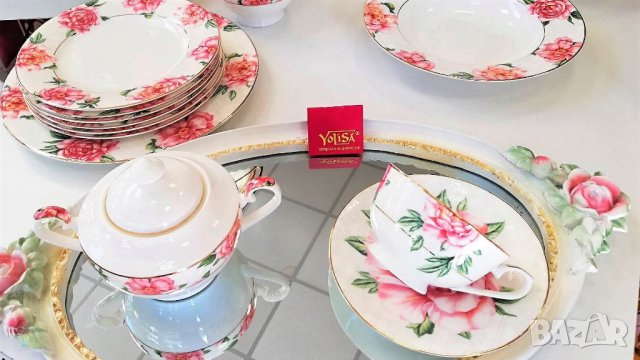 Чинии и сервизи с цветя от костен порцелан YoLiSa, снимка 5 - Чинии - 33411498