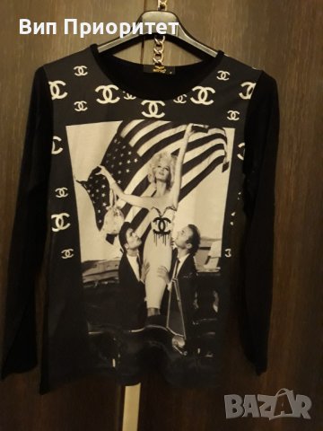Тениска с дълъг ръкав памук с еластан, с Мерлин Монро в  USA вариант , изчистен гръб в черно., снимка 15 - Тениски - 37446674