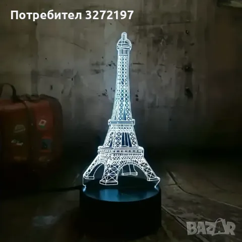 Холограмна 3D LED лампа Айфелова кула-дистанционно управление 16 цвята+други режими на управление, снимка 2 - Настолни лампи - 49515815