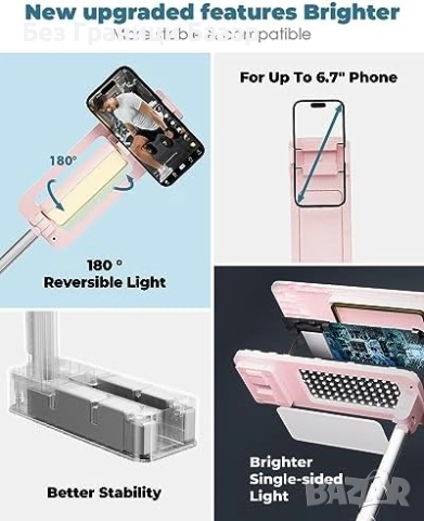 Нова Сгъваема стойка за телефон с LED светлина и безжично управление, снимка 3 - Чанти, стативи, аксесоари - 51632519