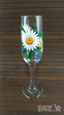 Две чаши за шампанско, ръчно рисувани, снимка 4 - Чаши - 50676599