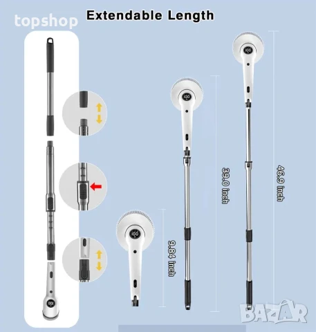 ЧИСТО НОВ MGLSDeet 9 в 1. БЕЗЖИЧЕН, преносим, мощен скрубер с 9 сменяеми глави, снимка 4 - Мопове, кофи, четки и метли - 50555754