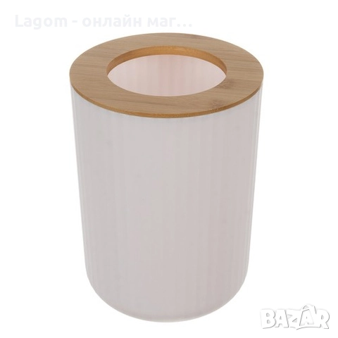 Комплект аксесоари за баня Ruhhy 24635 – 6 елемента с бамбукови детайли, бял цвят, снимка 5 - Органайзери - 52549605