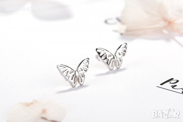 Сребърни Обеци Пеперуда - 925 печат сребро BA202, снимка 3 - Обеци - 28147390
