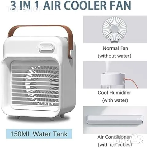 Нов USB акумулаторен вентилатор за охлаждане с режими на мъгла 3 скорости на вятъра, снимка 2 - Вентилатори - 49804754