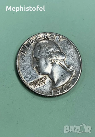 1/4 долар (Quarter) 1964 г, САЩ - сребърна монета, снимка 2 - Нумизматика и бонистика - 51202108