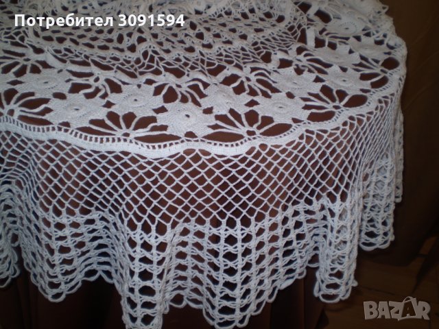  Винтидж ръчно плетена бяла памучна покривка за маса , снимка 7 - Антикварни и старинни предмети - 35656016