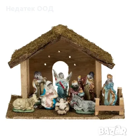 Коледна ясла с 5 светодиода , Кафяв, 31x12.5x20cm 