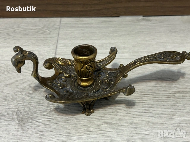 Старинен винтидж италиански месингов свещник , снимка 8 - Антикварни и старинни предмети - 53450394