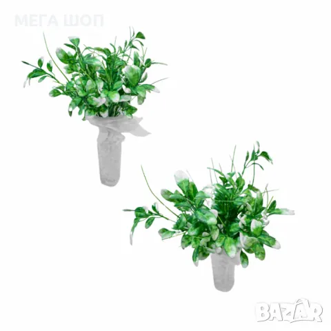 Изкуствена аранжировка от зелени клонки с бели акценти – Стилна нотка свежест за интериора, снимка 2 - Изкуствени цветя - 50346433