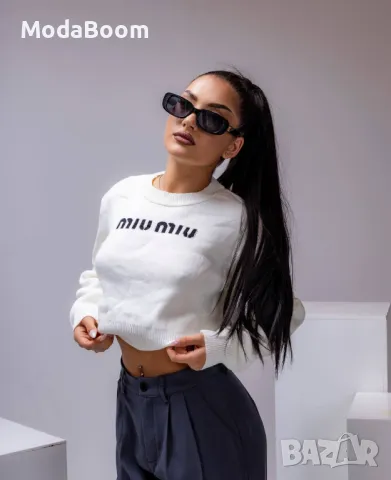 Miu Miu| бял дамски пуловер с дълъг ръкав 