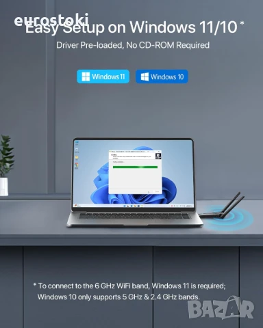 BrosTrend AXE5400 WiFi 6E USB WiFi безжичен интернет адаптер, снимка 2 - Мрежови адаптери - 51230897