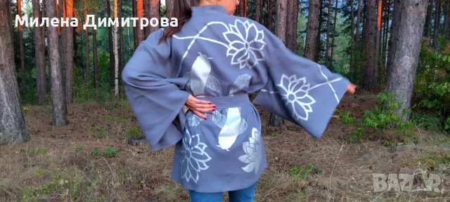 Ръчно рисувано ленено кимоно , снимка 7 - Сака - 48851636