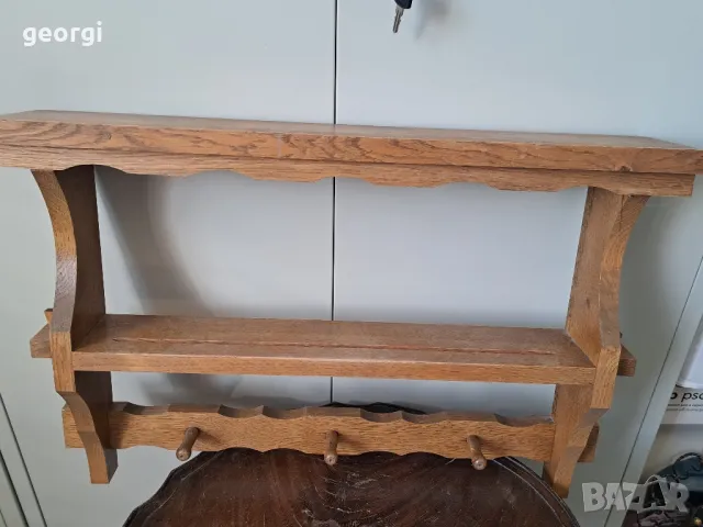 немска дървена етажерка закачалка за стена дъбов масив , снимка 2 - Декорация за дома - 49029245