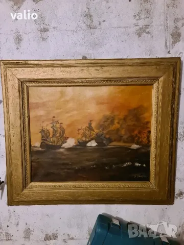 Стара голяма картина рисувана на платно подписана 