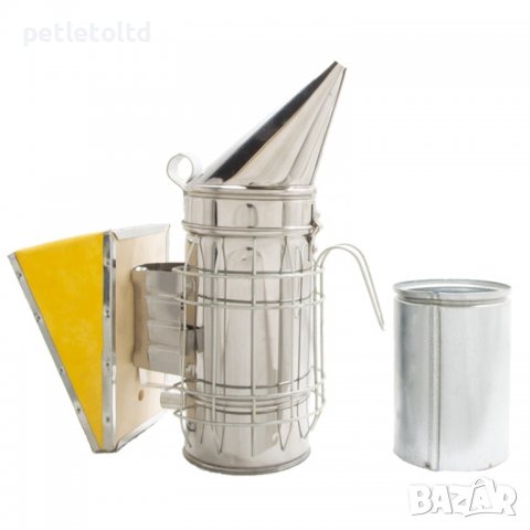 Пушалка INOX (неръждавейка) с предпазна решетка и закачалка с контейнер за лесно чистене и мех, снимка 1 - За пчели - 28681886