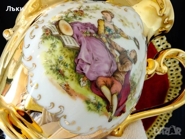 Кана баварски порцелан,злато,картина на Антоан Вато. , снимка 7 - Антикварни и старинни предмети - 51781637