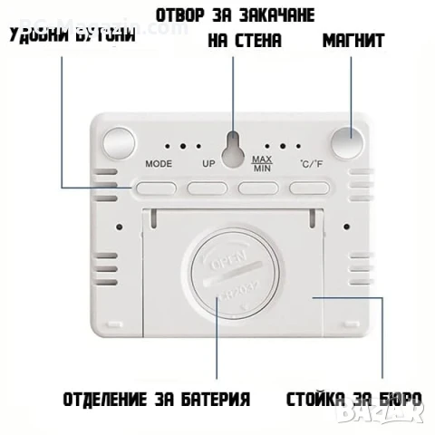 Малък електронен часовник с термометър и влагомер на батерии с магнит за бюро стена дигитален влага, снимка 3 - Други - 51039838