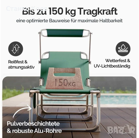 Сгъваем шезлонг модел Ibiza от  Casaria със сенник, снимка 5 - Къмпинг мебели - 51274177