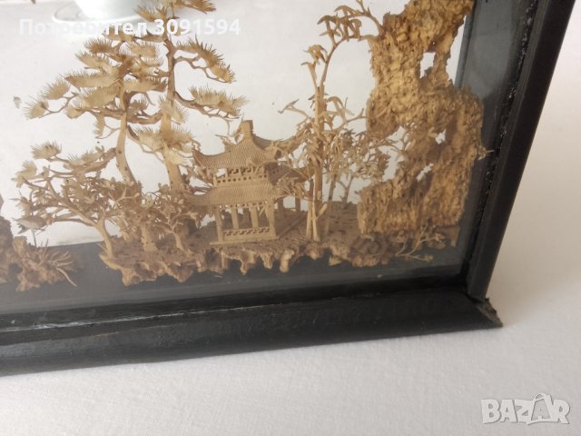  ВИНТИДЖ КИТАЙСКА РЪЧНО РЕЗБОВАНА КОРКОВА ДИОРАМА  ПРОИЗВЕДЕНАВЪВ ФУДЖИАН КИТАЙ   Размер  18см/13см,, снимка 14 - Антикварни и старинни предмети - 43172107