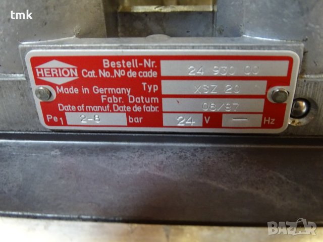 Пневматичен разпределител за преси HERION XSZ 20 press safety valve 24VDC 2/8Bar, снимка 7 - Резервни части за машини - 43986472