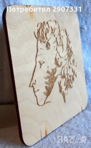 Барелеф на Пушкин. Рисунка с пирограф върху дърво. 1970-1980, снимка 3 - Пана - 44901133