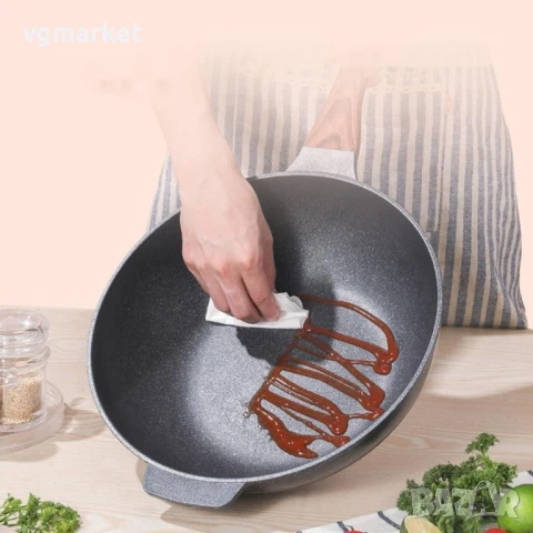 Уок тиган 30 см., с капаk, снимка 2 - Съдове за готвене - 51125488