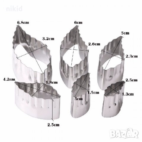 6 бр тесни къдрави листа листо метални форми резци за фондан тесто, снимка 2 - Форми - 28175150