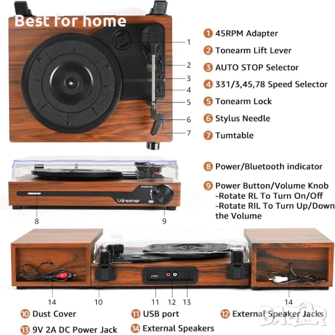 Преносим грамофон с външни високоговорители, снимка 6 - Грамофони - 51032499