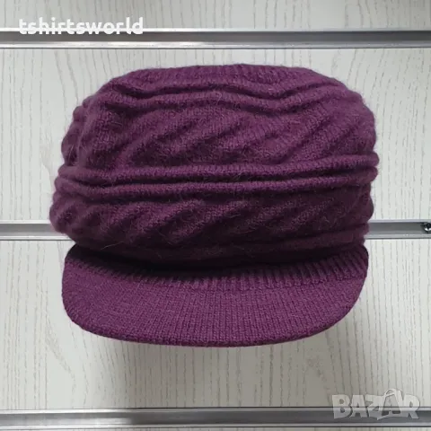 Нова зимна дамска шапка с козирка Ангора в лилав цвят