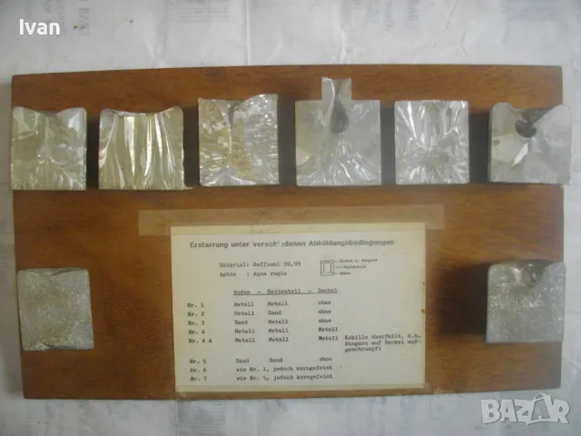 ТЕХНИЧЕСКО ПАНО ЗА ОБУЧЕНИЕ С 8 бр. РАЗЛИЧНИ РАЗНОВИДНОСТИ АЛУМИН ПО СТРУКТУРА И ПЛЪТНОСТ НЕМСКО 