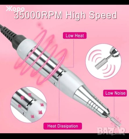 Професионална електрическа пила за нокти 35000 оборота с 6 представки бяла , снимка 6 - Продукти за маникюр - 43945293