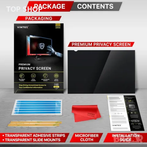 VINTEZ 24 инча 2 броя Филтър за поверителност на компютъра за широкоекранен монитор 16:9, снимка 2 - Друга електроника - 49938041
