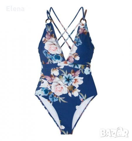 Цял син бански костюм на цветя, снимка 2 - Бански костюми - 33050279