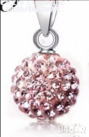 Outlet Sale Сребърно колие топче с кристали,pink/Сребърни висящи обеци топчета с кристали,pink/нови