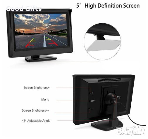 5 инча LCD Монитор за Камера за Задно Виждане, Цветен, снимка 4 - Аксесоари и консумативи - 43018615