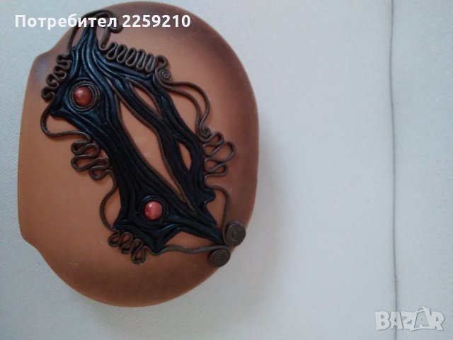 Керамична ваза арт декор с кожа и дърво, снимка 5 - Вази - 33185847