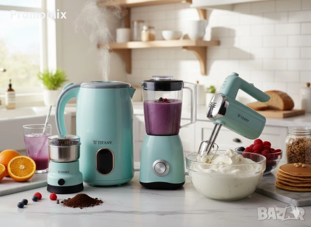 Комплект кухненски уреди 4в1 Tiffany TF777 Блендер Чопър Кафемелачка Кана за вода Миксер, снимка 4 - Блендери - 53417251