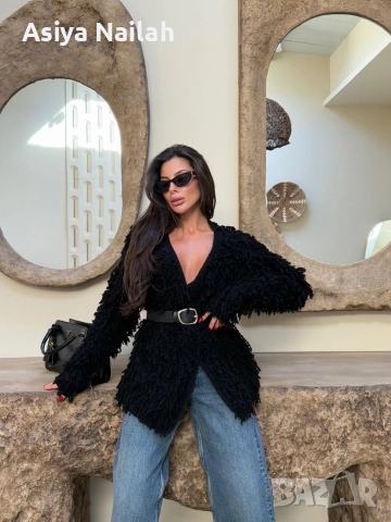Черна Shaggy жилетка, Beard Cardigan – Нова, модерна, турско качество, снимка 3 - Жилетки - 52792204