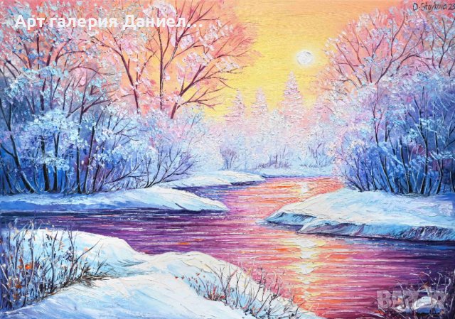 Модерна картина за хол | Снежен пейзаж, снимка 1 - Картини - 43585499