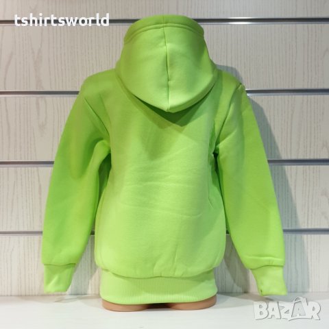 Нов детски изчистен суичър в неонов зелен цвят с качулка, снимка 7 - Детски анцузи и суичери - 38173826