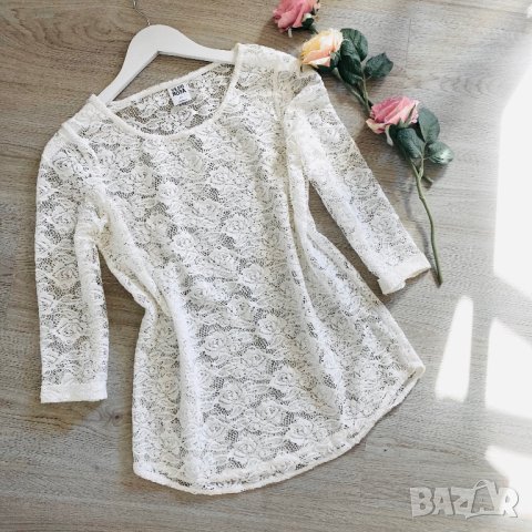 Бяла дантелена дамска блуза, изцяло от дантела, блузка, дантелен топ XS/S, снимка 1 - Блузи с дълъг ръкав и пуловери - 43195555