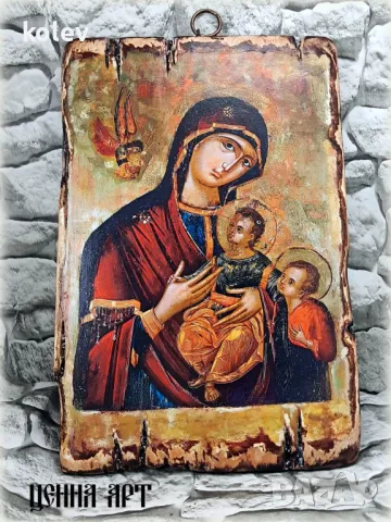 Репродукция на много рядка икона Богородица с децата Исус и Йоан Предтеча 30/20 см УНИКАТ, декупаж