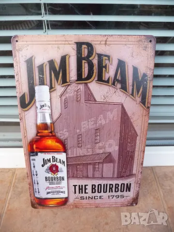 Метална табела уиски Jim Beam Bourbon since 1975 дестилерия бутилка рекламна, снимка 1 - Рекламни табели - 49210378