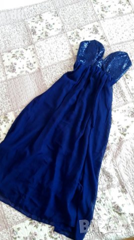 Налична Дълга синя рокля с пайети и тюл