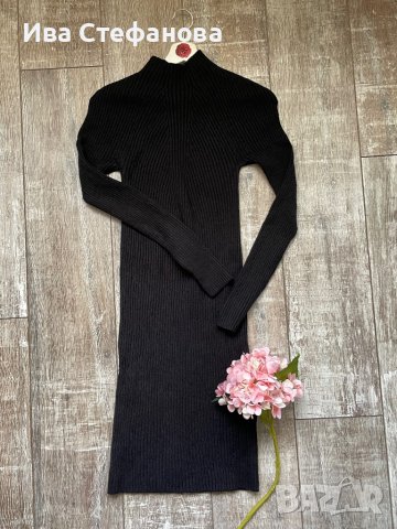 Черна класическа нова елегантна ежедневна еластична рокля рипс рипсена, снимка 4 - Рокли - 43379453
