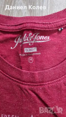 Мъжка червена тениска Jack & Jones, снимка 4 - Тениски - 48416391